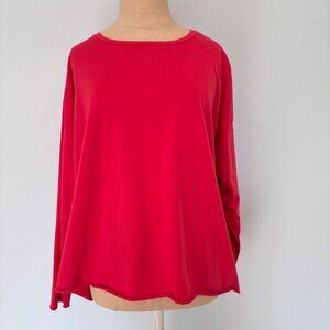 Planet by Lauren G Womens Shirt Long Sleeve One Size Red Pima Cotton Relax